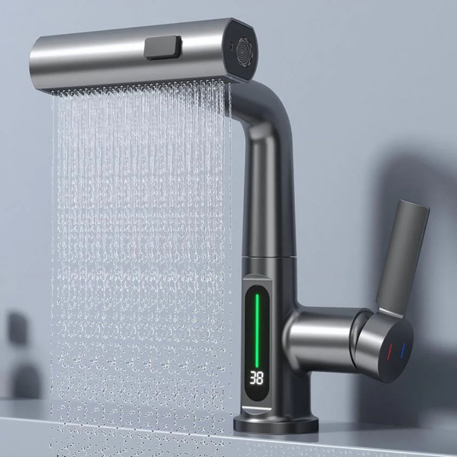 Glow Splash - Multifunctional Bathroom Faucet with LED Temperature Display (Large)