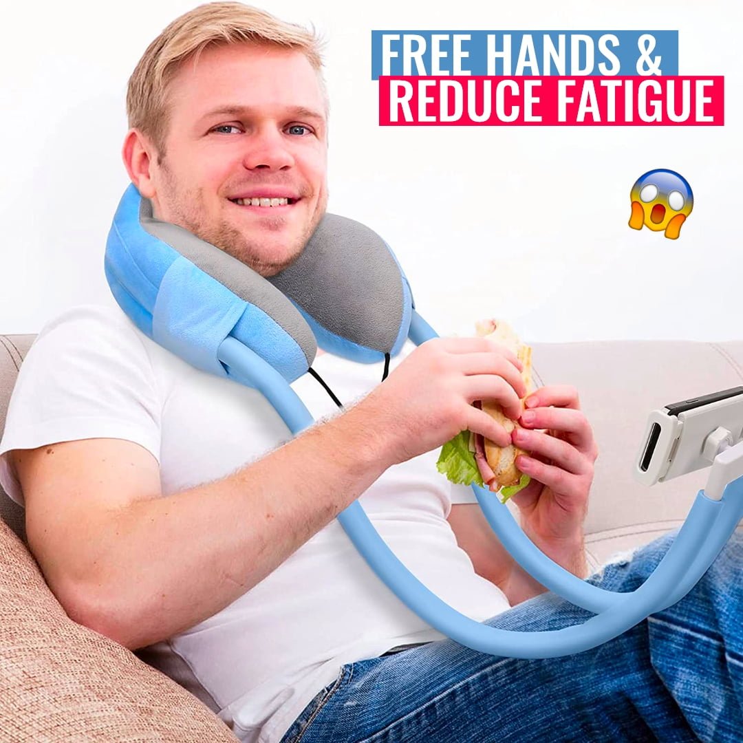 Hug Tab - 2-in-1 U-Shaped Neck Pillow With Gooseneck Tablet Phone Holder (Blue)